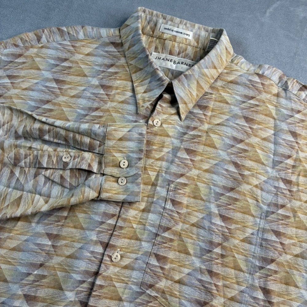 VTG JHANE BARNES Menswear Button Up Shirt XL Geometric Print Long Sleeve Cotton